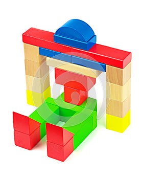 Toy robot made from wooden toy colorful bricks