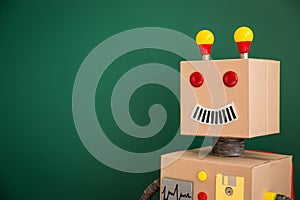 Toy robot in school