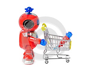 Toy robot and shopping cart with hand