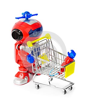 Toy robot and shopping cart with hand