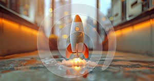 Toy Rocket Flying Through Air