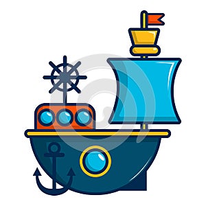 Toy sailing ship icon, cartoon style