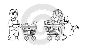 Toy Shop Children Clients Making Purchase Vector