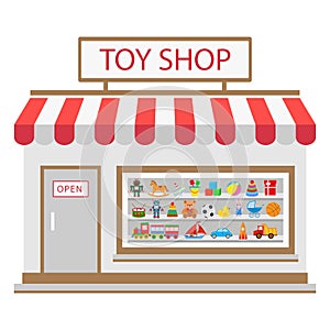 Toy shop isolated on white background. illustration for childhood design. Retail store.