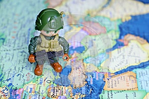 Toy soldier on map of Russia