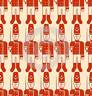 Toy soldier pattern seamless. Guardsman plaything background. Vector illustration.