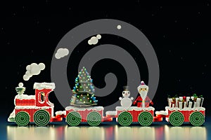 toy steam locomotive on the floor Christmas and New year celebration concept, 3d render background, free space