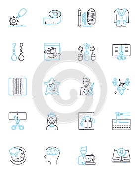 Toy store linear icons set. Playthings, Dolls, Action figures, Puzzles, Board games, Educational, Outdoor line vector