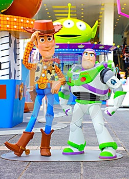 Toy story woody and buzz lightyear on display in hong kong