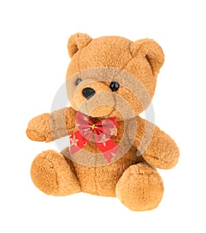 Toy teddy bear isolated on white, without shadow. photo