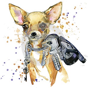 Toy terrier dog T-shirt graphics. toy terrier dog illustration with splash watercolor textured background. unusual illustration w