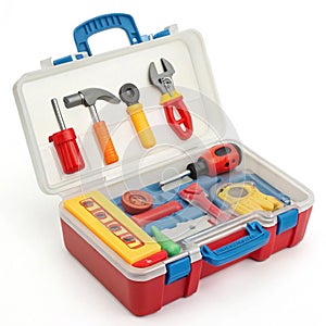 Toy toolbox with tools on transparent background
