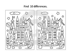 Toy tower find the differences picture puzzle and coloring page