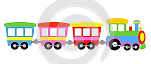 Lindo colorido niños tren de juguete aislados en fondo blanco, ilustración