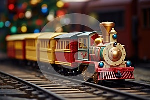 toy train carrying miniature holiday gifts