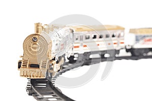 Toy train isolated on white background, battery powered train