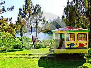 Toy train in lake side