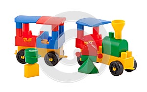 Toy train on white background