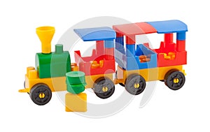 Toy train on white background