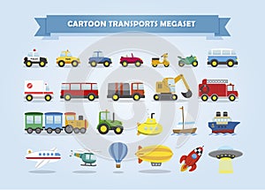 Mega set of cars, vehicles, and other transports. photo