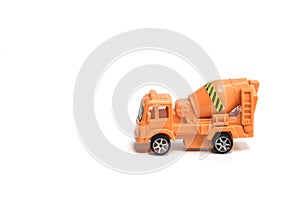 Toy truck concrete mixer vehicle machine cement mixer children toy isolated on white background