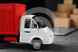 Toy truck. Logistics and wholesale concept