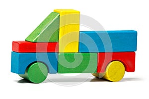 Toy truck, multicolor car wooden blocks transport