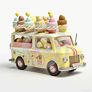 a toy van carrying delicious cupcakes on its roof
