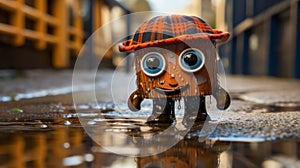 Toy Walking In Water Drop Style: Cyberpunk, Scottish Landscapes, Pop Culture Mash-up