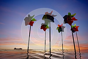 Toy windmill concept of green energy wind farm