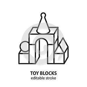 Toy wooden blocks line icon. Building bricks symbol. Editable stroke. Vector illustration