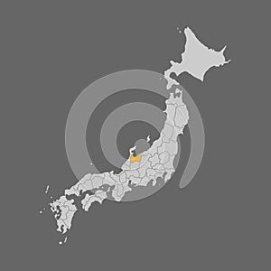 Toyama prefecture highlighted on the map of Japan