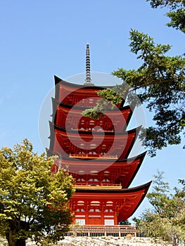 Toyokuni Shrine Five-Story Pagoda in Hatsukaichi, Japan.