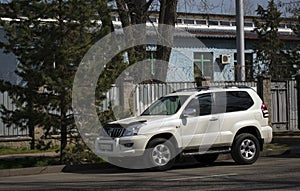 Toyota Land Cruiser Prado white car.