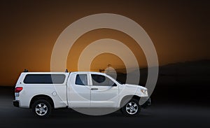 Toyota Tundra white pickup car .