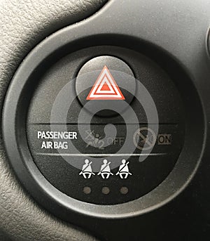 Toyota Yaris Hybrid car. Emergency hazard button