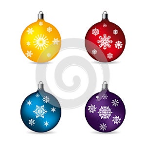 Toys balls for celebratory fur-tree, with patterns of snowflakes