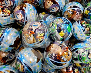 Toys balls. Group of colorful Disney Pixar Toy Story 4 balls.