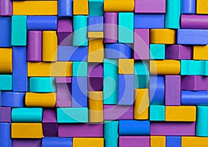 Toys Blocks Background, Abstract Mosaic of Multicolored Kids Toy