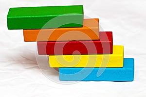 Toys Blocks Step Stair, building bricks over white color background