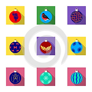 Toys for a Christmas tree flat icons in set collection for design.New Year ballsvector symbol stock web illustration.