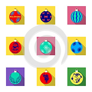 Toys for a Christmas tree flat icons in set collection for design.New Year ballsvector symbol stock web illustration.