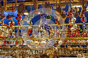 Toys and decorations on the Christmas market, Germany