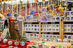 Toys and decorations on the Christmas market, Germany