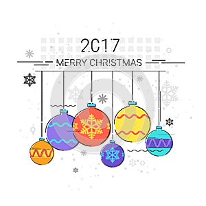 Toys Hanging Simple Line Sketch Merry Christmas Happy New Year Banner