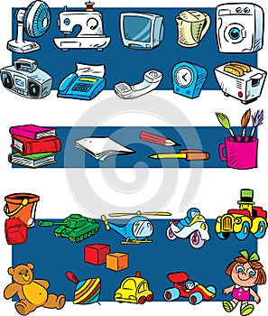 Toys, household appliances, stationery