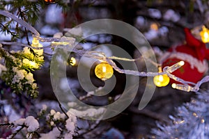 Toys on the New Year's street tree.