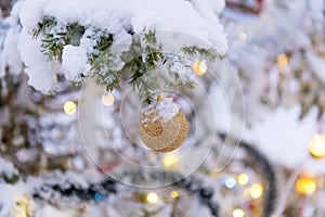 Toys on the New Year's street tree.