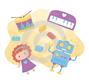 Toys object for small kids to play cartoon doll robot drum piano blocks