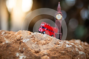 Toys that represent two of the main symbols of the city of London, double-decker bus and The London famous Big Ben model on